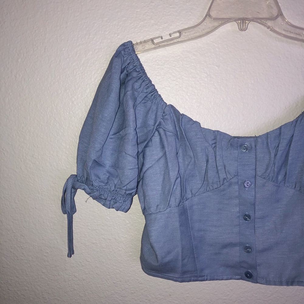 Blue puff sleeve off the shoulder crop top - Picture 4 of 4